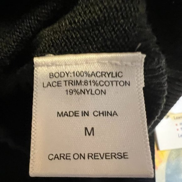 New York & Company Black Cap Sleeve Sweater with Floral Sheer Overlay at Top - M - Picture 6 of 6